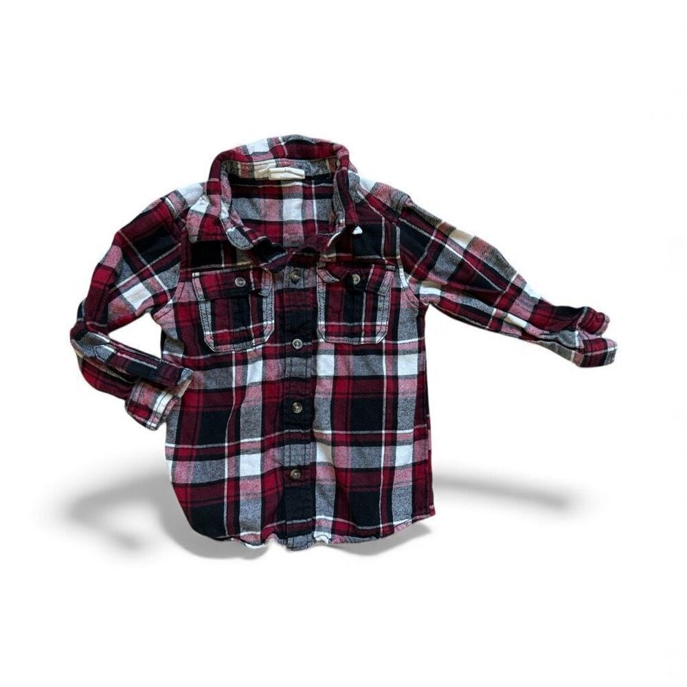 Toddler Boys Crazy 8 Flannel Holiday Plaid Button Down Long Sleeve Shirt - Sz 2T